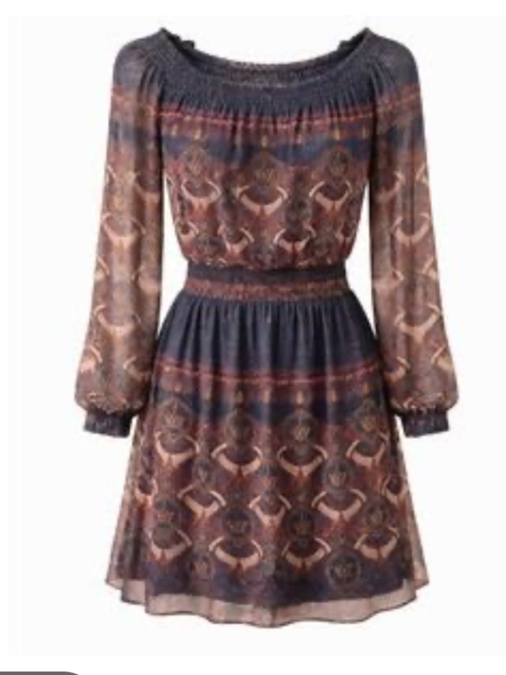 Abercrombie & fitch paisley chiffon off shoulder smocked waist boho dress sz s